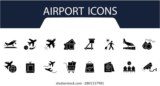 airport icons set. Simple vector pack icons With Background. Flat style design