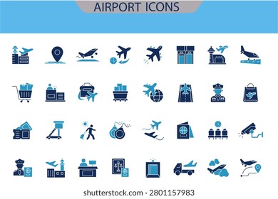 airport icons set. Simple vector pack icons With Background. Flat style design