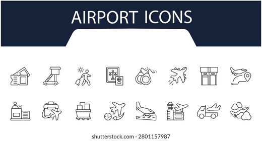 airport icons set. Simple vector pack icons With Background. Flat style design