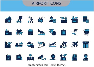 airport icons set. Simple vector pack icons With Background. Flat style design