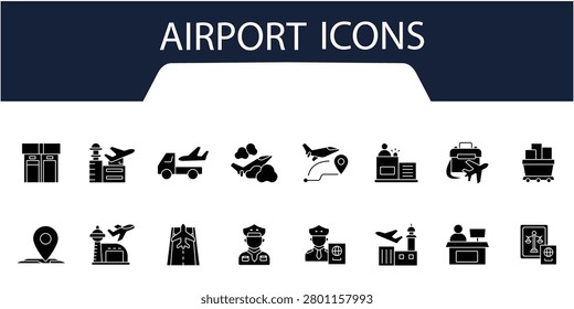 airport icons set. Simple vector pack icons With Background. Flat style design
