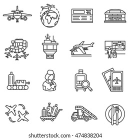 airport icons set. Thin line design