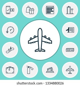 Airport icons set with timetable, metal detector, portfolio and other suitcase elements. Isolated vector illustration airport icons.