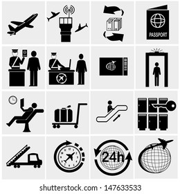 Airport icons set.Vector illustration