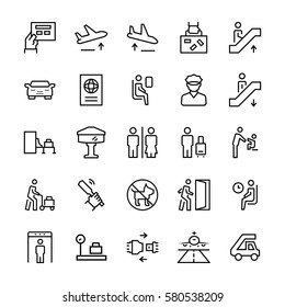 Airport icons in thin line style. Vector symbols.