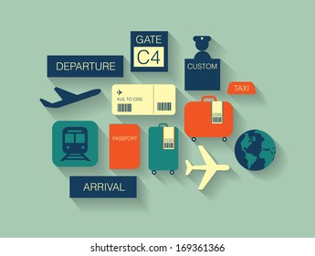 Airport Icons/ Travel Icons Flat Long Shadow Vector/illustration