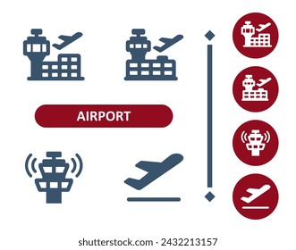 Airport Icons. Travel, Tourism, Air Traffic Control Tower, Plane, Airplane, Flight Icon. Professional, 32x32 pixel perfect vector icon.