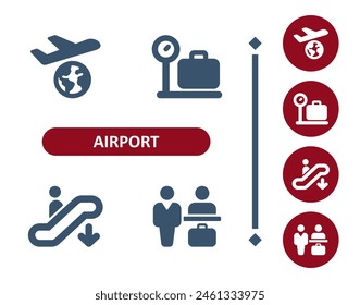 Airport Icons. Travel, Tourism, Plane, Earth, Luggage, Baggage, Tourist, Check-in Counter Icon. Professional, 32x32 pixel perfect vector icon.