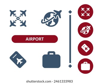 Airport Icons. Travel, Tourism, Plane, Airplane, Earth, Globe, Plane Ticket, Luggage, Baggage Icon. Professional, 32x32 pixel perfect vector icon.