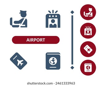 Airport Icons. Travel, Tourism, Security Guard, Metal Detector, Plane Ticket, Boarding Pass, Passport Icon. Professional, 32x32 pixel perfect vector icon.