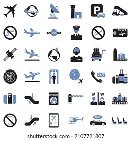 Airport Icons. Two Tone Flat Design. Vector Illustration.
