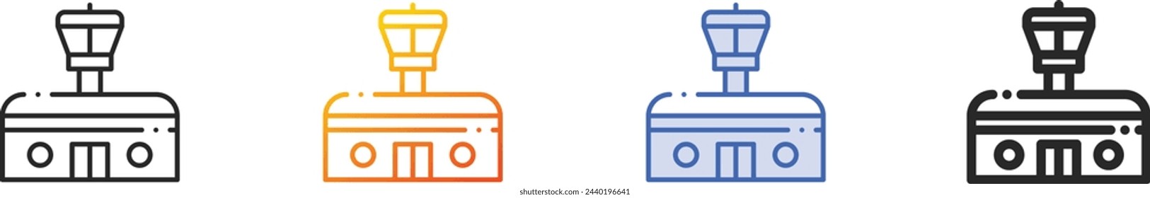 Icono de aeropuerto.Diseño lineal delgado, degradado, trazo azul y estilo audaz aislado sobre fondo blanco