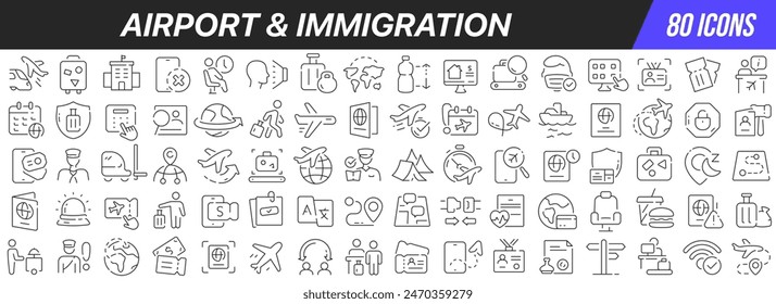 Airport and immigration line icons collection. Big UI icon set in a flat design. Thin outline icons pack. Vector illustration EPS10