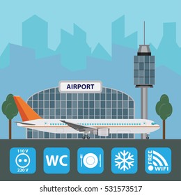 Airport with infographic elements templates. Vector flat illustration