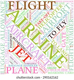 Airport info-text graphics and arrangement concept (word cloud)
