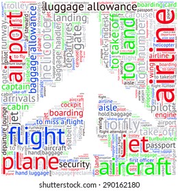 Airport info-text graphics and arrangement concept (word cloud)