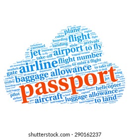 Airport info-text graphics and arrangement concept (word cloud)