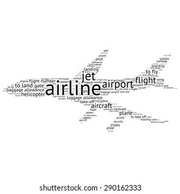 Airport info-text graphics and arrangement concept (word cloud)