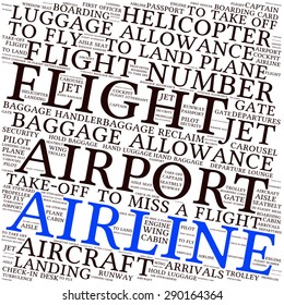 Airport info-text graphics and arrangement concept (word cloud)