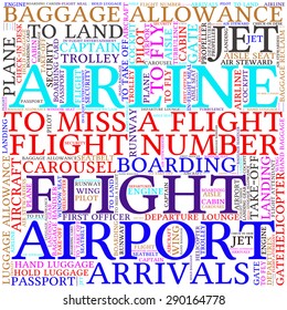Airport info-text graphics and arrangement concept (word cloud)