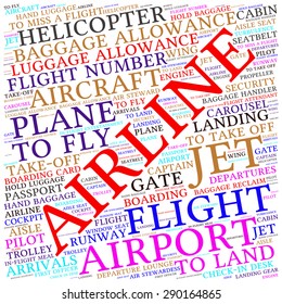 Airport info-text graphics and arrangement concept (word cloud)