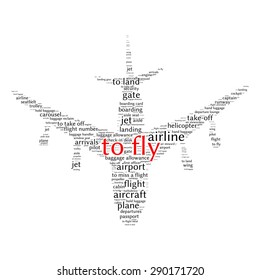 Airport info-text graphics and arrangement concept (word cloud)