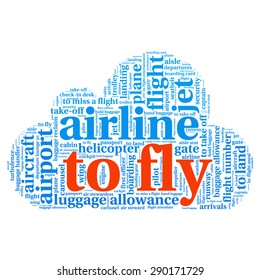 Airport info-text graphics and arrangement concept (word cloud)