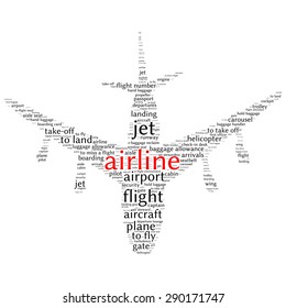 Airport info-text graphics and arrangement concept (word cloud)