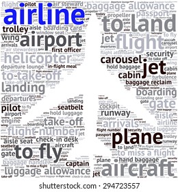 Airport info-text graphics and arrangement concept (word cloud)