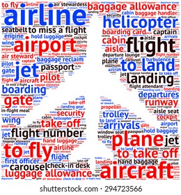 Airport info-text graphics and arrangement concept (word cloud)