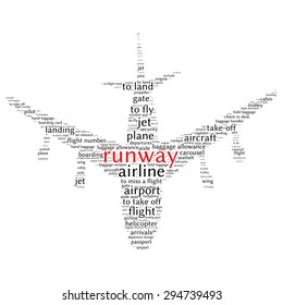Airport info-text graphics and arrangement concept (word cloud)