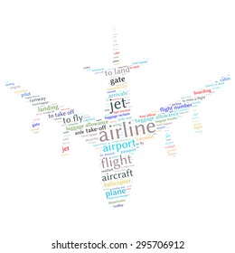 Airport info-text graphics and arrangement concept (word cloud)