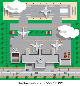 Airport Infrastructure. View from above. Vector illustration. 