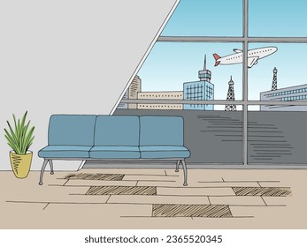 Airport interior graphic color sketch illustration vector 