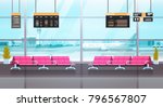 Airport Interior Waiting Hall Departure Lounge Modern Terminal Concept Flat Vector Illustration