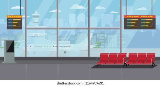 Airport Interior Waiting Hall Departure Lounge Modern Terminal Concept. High Detailed Flat color Vector Illustration