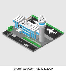 airport isometric illustration vector based concept