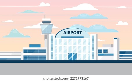 Airport landscape illustration. Vector illustration.