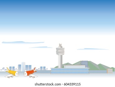 Airport landscape image / Vector background of city area