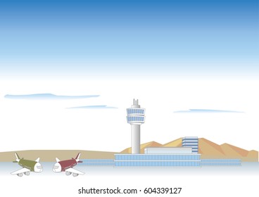 Airport landscape image / Vector background of mountain area