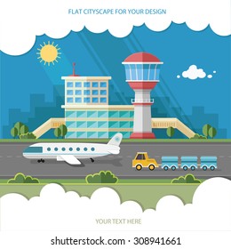 Airport landscape. Travel Lifestyle Concept of Planning a Summer Vacation Tourism and Journey  Flat style vector illustration.