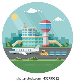 Airport landscape. Travel Lifestyle Concept of Planning a Summer Vacation Tourism and Journey  Flat style vector illustration.