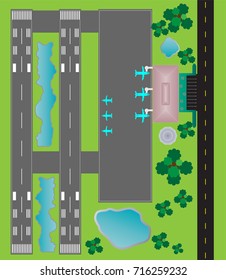 Airport Layout top View, Twin runway parking taxiway and Building Detail