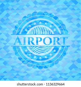 Airport light blue emblem with triangle mosaic background