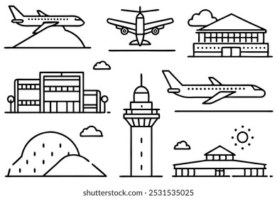 Airport line art sketch showing plane movement (4)