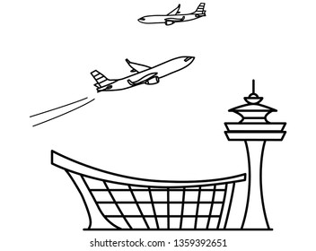 Airport. Line Drawing