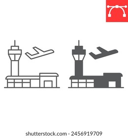 Airport line and glyph icon, building and architecture , terminal and airplane vector icon, vector graphics, editable stroke outline sign, eps 10.