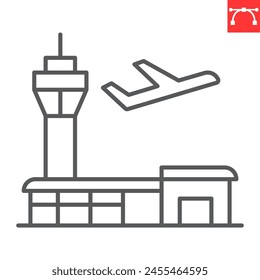 Airport line icon, building and architecture , terminal and airplane vector icon, vector graphics, editable stroke outline sign, eps 10.