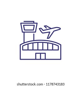 Airport Line Icon. Flight, Terminal Building, Airline. Travel Concept. Vector Illustration Can Be Used For Topics Like Tourism, Transportation, Aviation