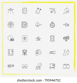 Airport line icon set 40, passport and arrival-time